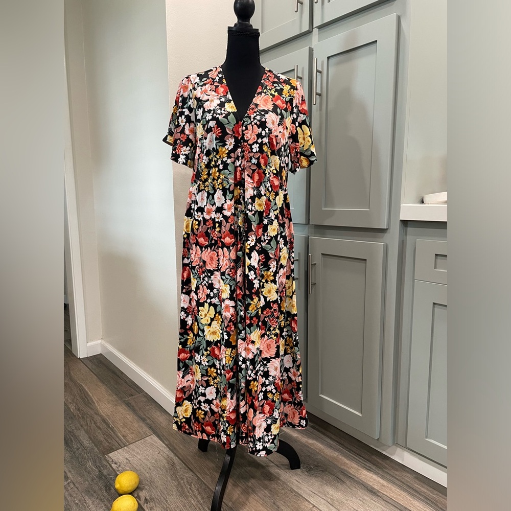 torrid Black Maxi Dress with Pink & Yellow Floral Print